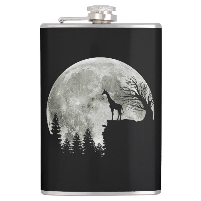 Giraffe Stand On Mountain Spooky Halloween Moon Flask (Front)