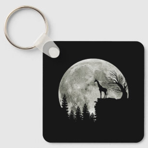 Giraffe Stand On Mountain Spooky Halloween Moon Keychain