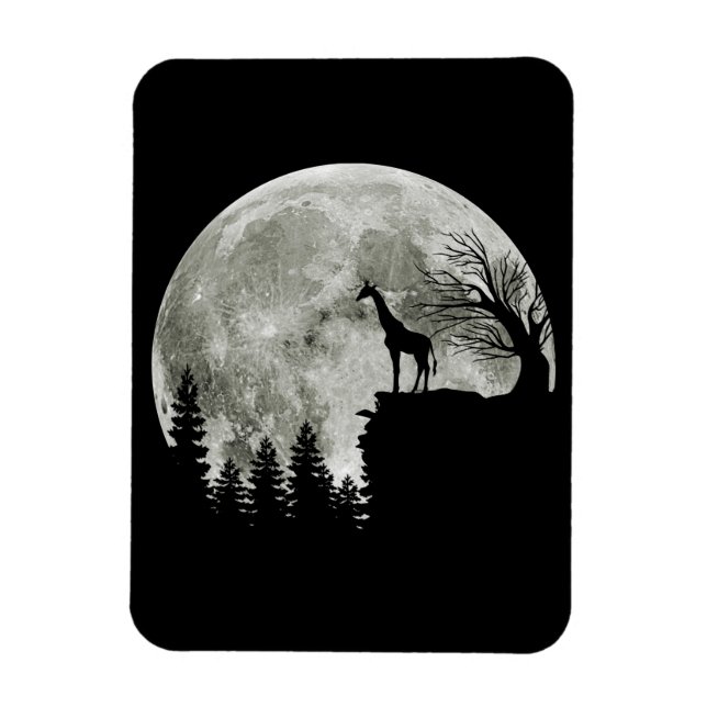 Giraffe Stand On Mountain Spooky Halloween Moon Magnet (Vertical)