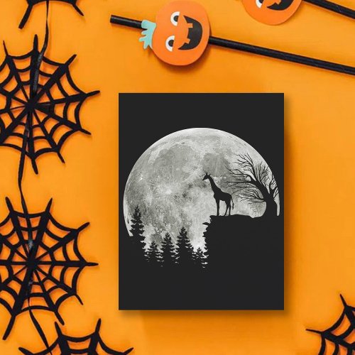 Giraffe Stand On Mountain Spooky Halloween Moon Postcard