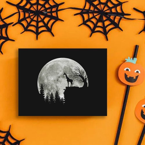 Giraffe Stand On Mountain Spooky Halloween Moon Postcard