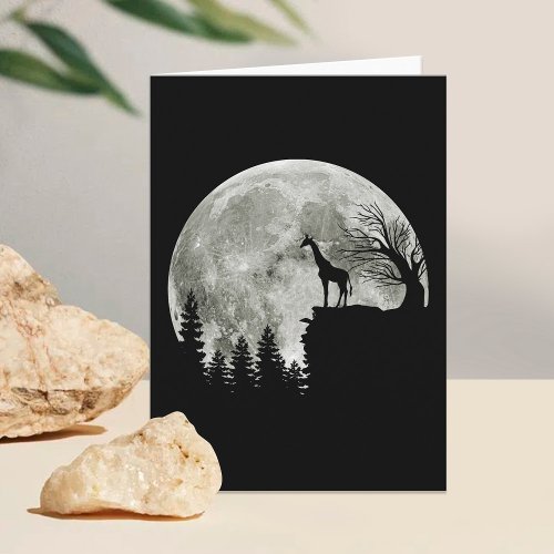 Giraffe Standing On Mountain Halloween Moonlight Card