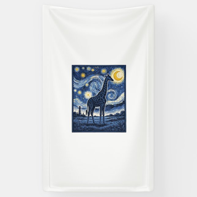 Giraffe Starry Night Vintage Banner (Vertical)