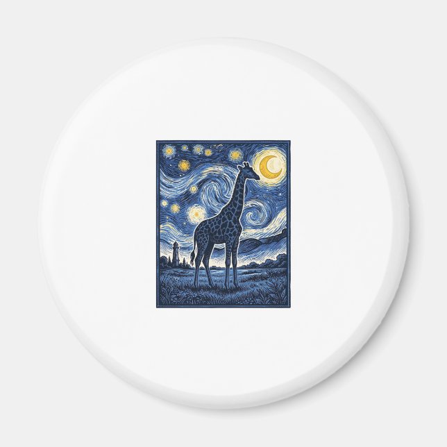 Giraffe Starry Night Vintage Magnet (Front)