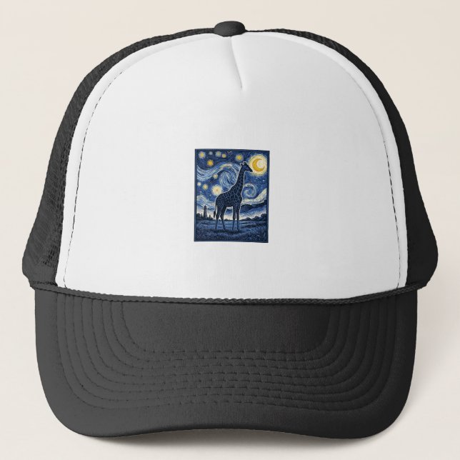 Giraffe Starry Night Vintage Trucker Hat (Front)