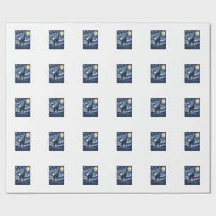 Giraffe Starry Night Vintage Wrapping Paper