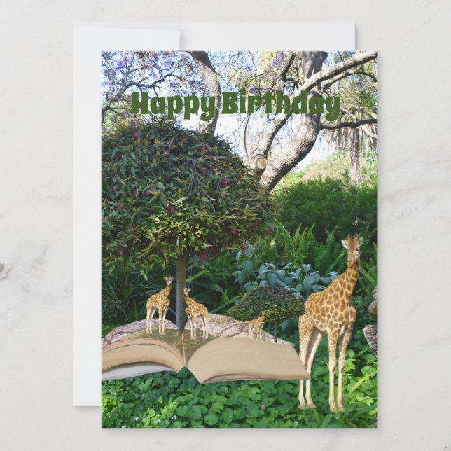 Giraffe Story Book Birthday, Card (Front)