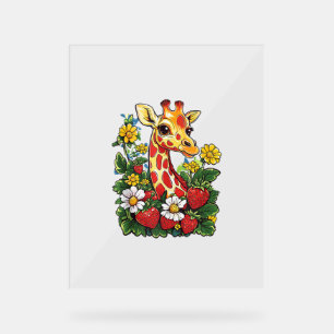 Giraffe Strawberries and Flowers Graphic Cute Gira Acrylic Sign