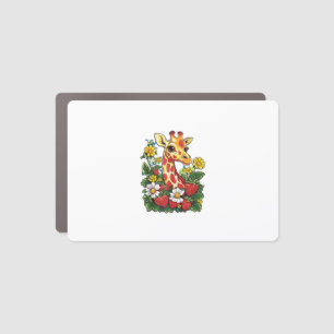 Giraffe Strawberries and Flowers Graphic Cute Gira Car Magnet
