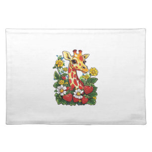 Giraffe Strawberries and Flowers Graphic Cute Gira Cloth Placemat