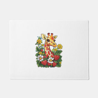 Giraffe Strawberries and Flowers Graphic Cute Gira Doormat