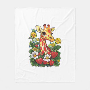 Giraffe Strawberries and Flowers Graphic Cute Gira Fleece Blanket