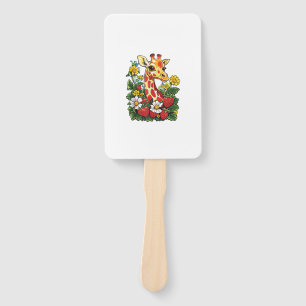 Giraffe Strawberries and Flowers Graphic Cute Gira Hand Fan