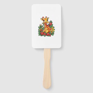 Giraffe Strawberries and Flowers Graphic Cute Gira Hand Fan