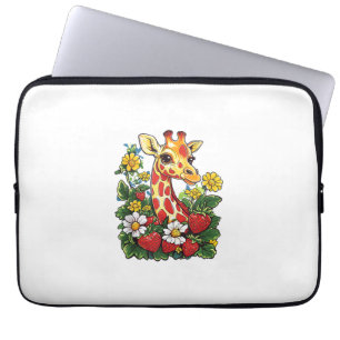 Giraffe Strawberries and Flowers Graphic Cute Gira Laptop Sleeve