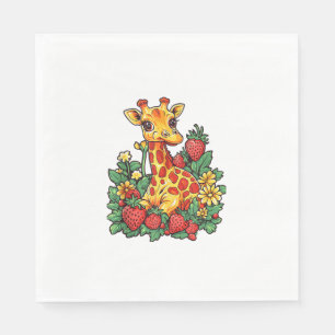 Giraffe Strawberries and Flowers Graphic Cute Gira Napkins