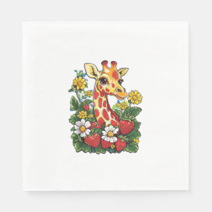 Giraffe Strawberries and Flowers Graphic Cute Gira Napkins