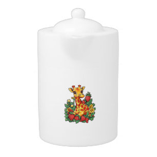 Giraffe Strawberries and Flowers Graphic Cute Gira Teapot