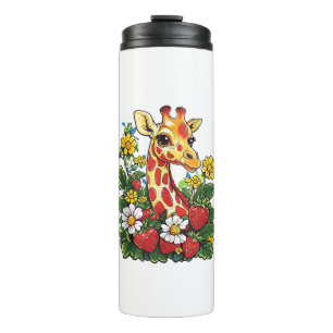 Giraffe Strawberries and Flowers Graphic Cute Gira Thermal Tumbler