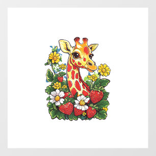 Giraffe Strawberries and Flowers Graphic Cute Gira Wall Decal