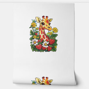 Giraffe Strawberries and Flowers Graphic Cute Gira Wallpaper