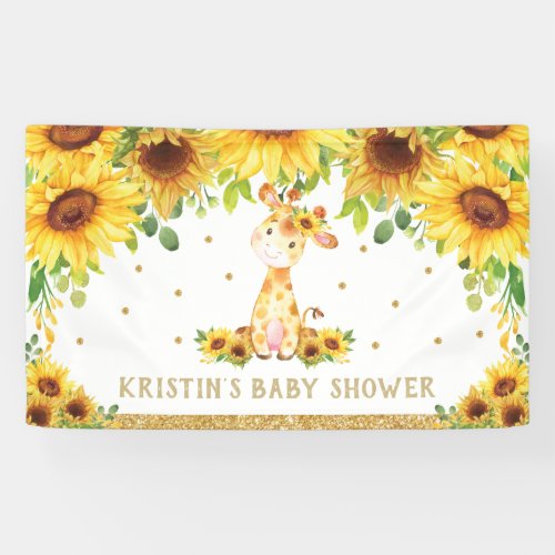 Giraffe Sunflower Baby Shower Birthday Backdrop Banner