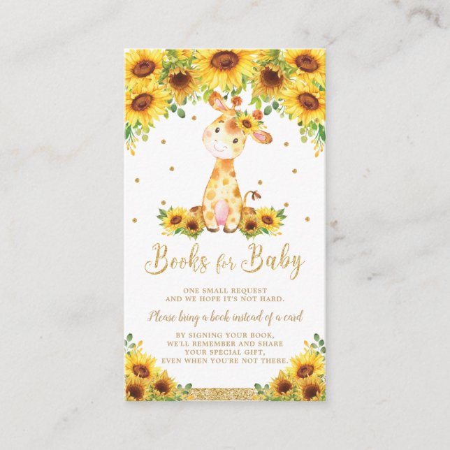 Giraffe Sunflower Baby Shower Bring a Book Enclosure Card (Front)