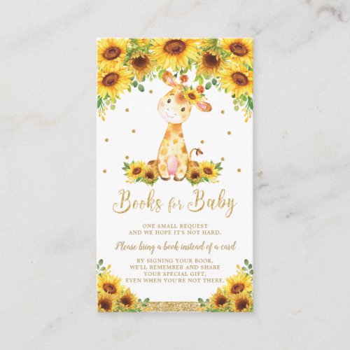 Giraffe Sunflower Baby Shower Bring a Book Enclosure Card