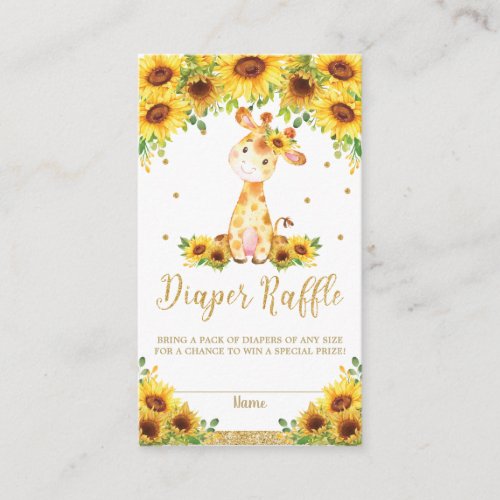 Giraffe Sunflower Baby Shower Diaper Raffle Enclosure Card