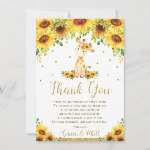 Giraffe Sunflower Baby Shower Thank You Card