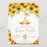 Giraffe Sunflower Floral Baby Shower Girl Invitation