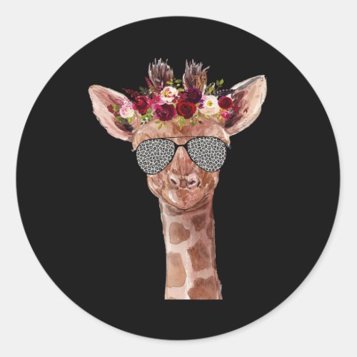 Giraffe Sunglass Japanese Cherry Cute Blossom Saku Classic Round Sticker