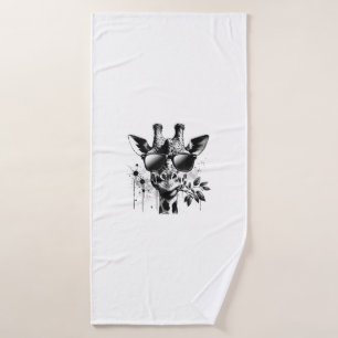 Giraffe & Sunglasses Vintage Urban Safari Animal W Bath Towel