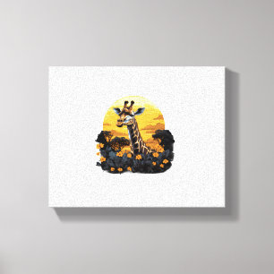 Giraffe Sunset Floral Animal Art Savanna Nature Wi Canvas Print