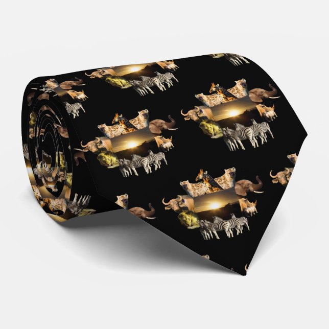 Giraffe Sunset Wildlife Frame Neck Tie (Rolled)