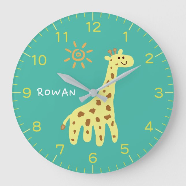 Giraffe & Sunshine Personalized Kids Wall Clock (Front)