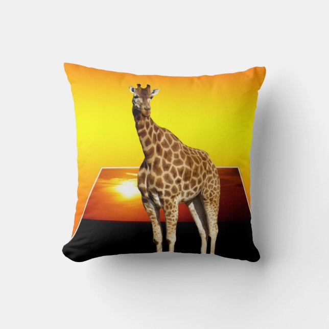 Giraffe Sunshine Popout Art Throw Cushion. Pillow (Front)
