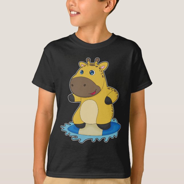 Giraffe Surfer Surfboard T-Shirt (Front)