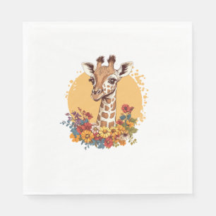 Giraffe Surrounded By Colorful Flowers Napkins