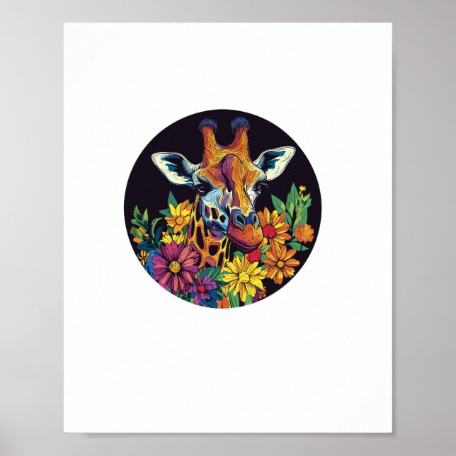 Giraffe Surrounded By Vibrant Flowers  _1 Poster (Front)