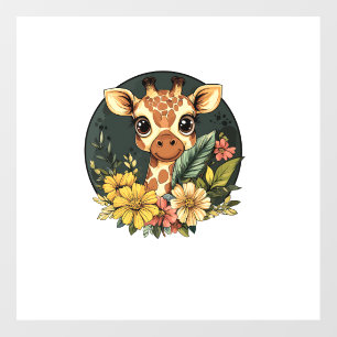 Giraffe Surrounded By Vibrant Flowers Wall Decal