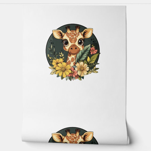 Giraffe Surrounded By Vibrant Flowers   Wallpaper (Unrolling)