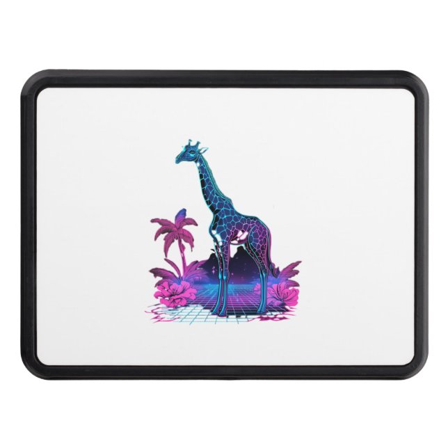 Giraffe Synthwave Vaporwave Art   Hitch Cover (Front)