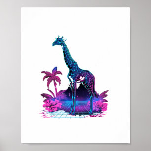 Giraffe Synthwave Vaporwave Art   Poster