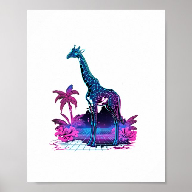 Giraffe Synthwave Vaporwave Art   Poster (Front)