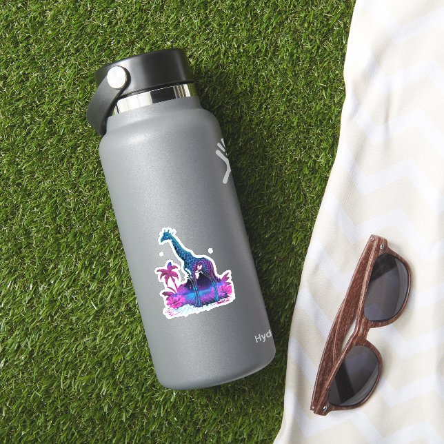 Giraffe Synthwave Vaporwave Art   Sticker (HydroFlask Insitu)