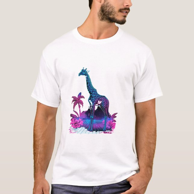 Giraffe Synthwave Vaporwave Art   T-Shirt (Front)