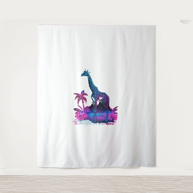 Giraffe Synthwave Vaporwave Art   Tapestry (Front)