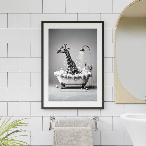 Giraffe Taking a Bath in Tub Bathroom Wall Art