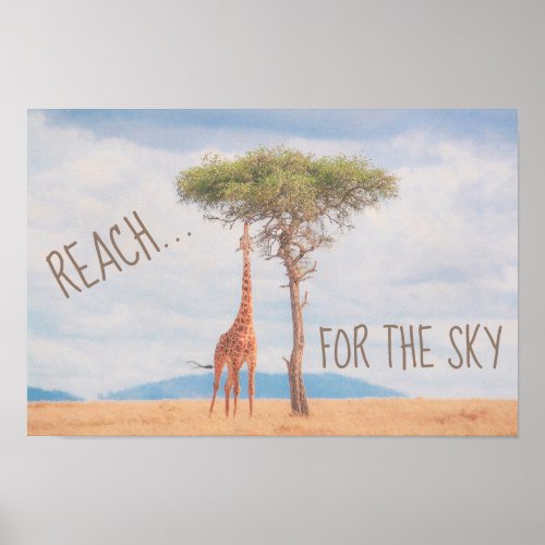 Giraffe Tall Tree Savannah Reach Sky Motivational Poster